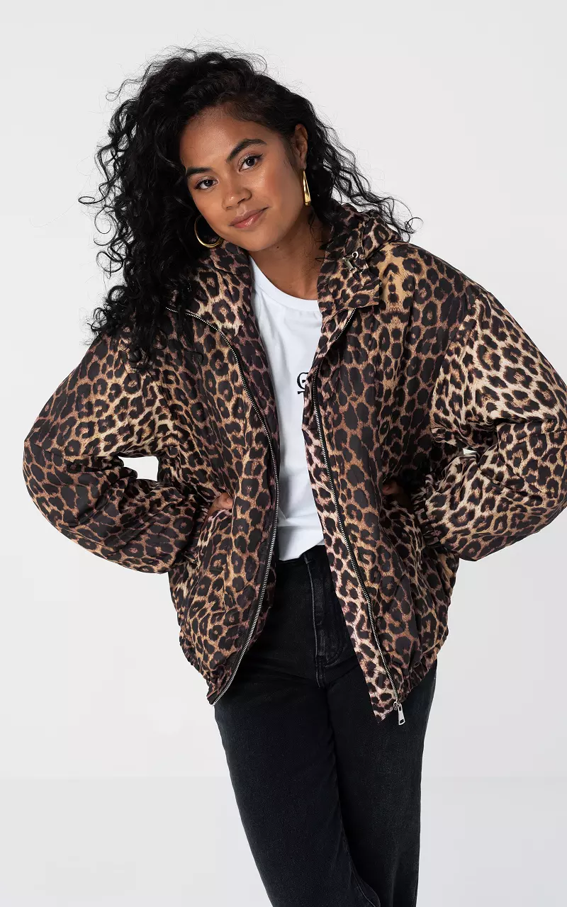 Oversized leopard jacket with hoodie Leopard