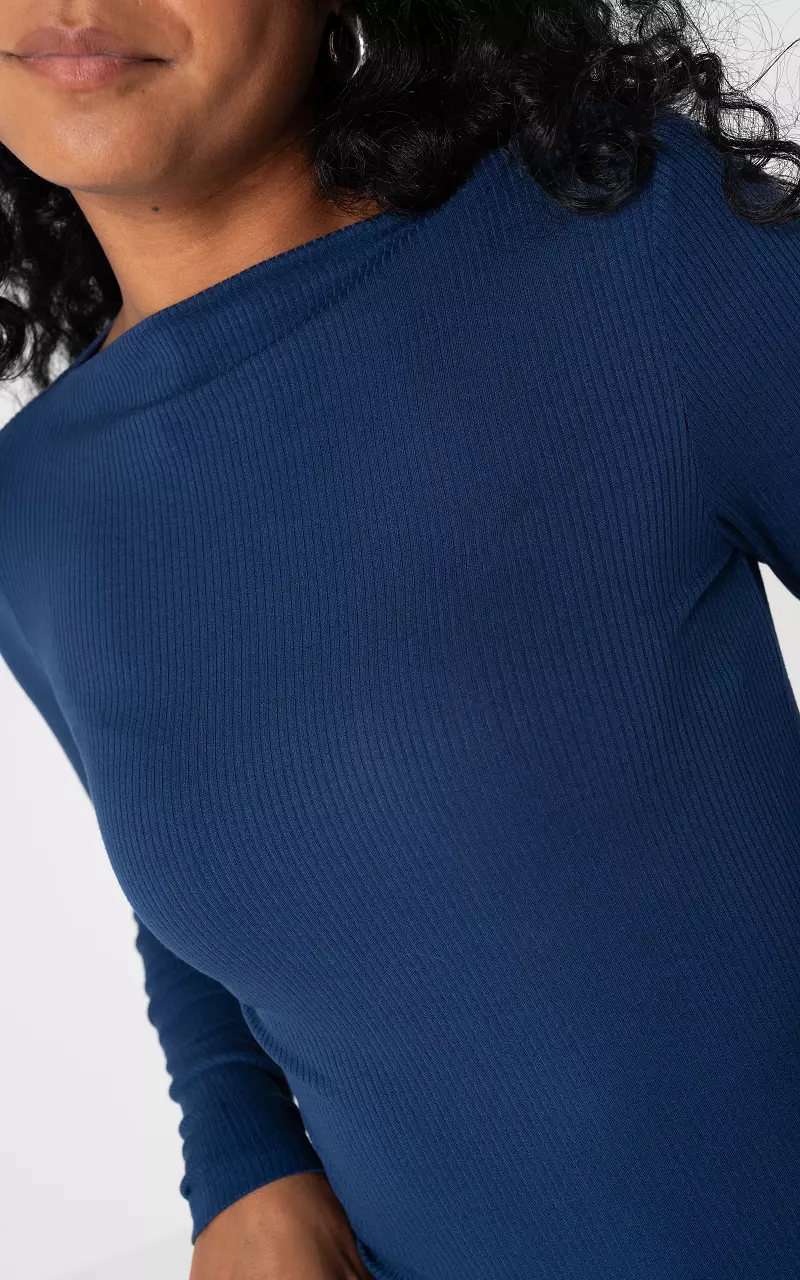Basic rib top met boothals Blauw