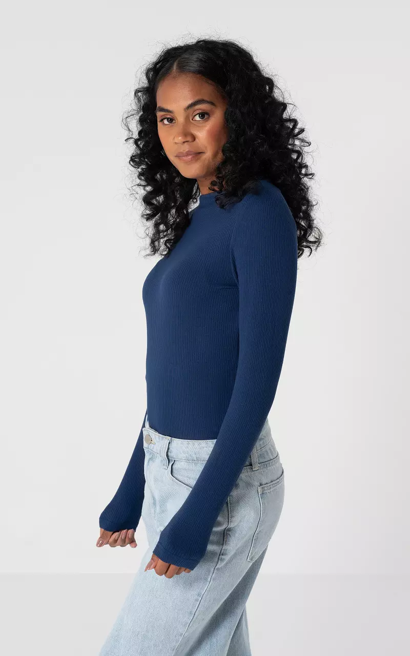 Basic rib top met boothals Blauw