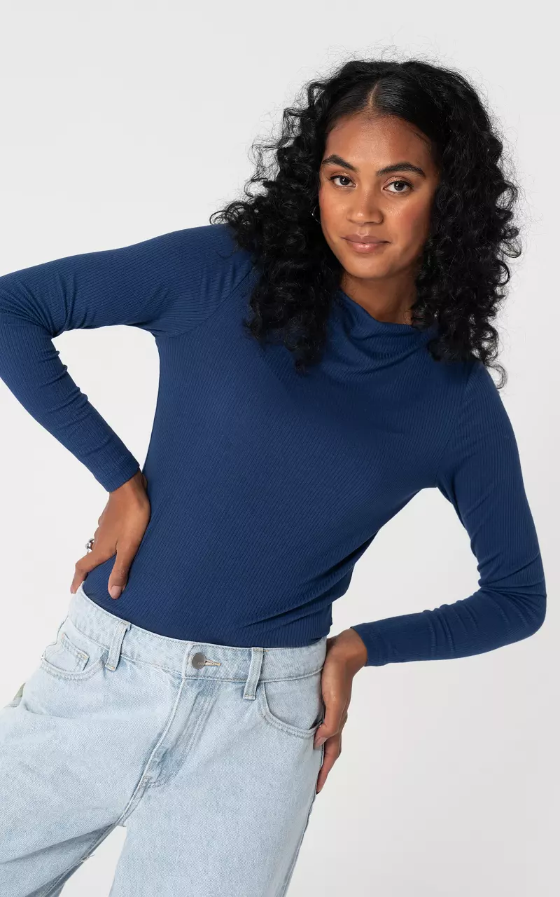 Basic rib top met boothals Blauw