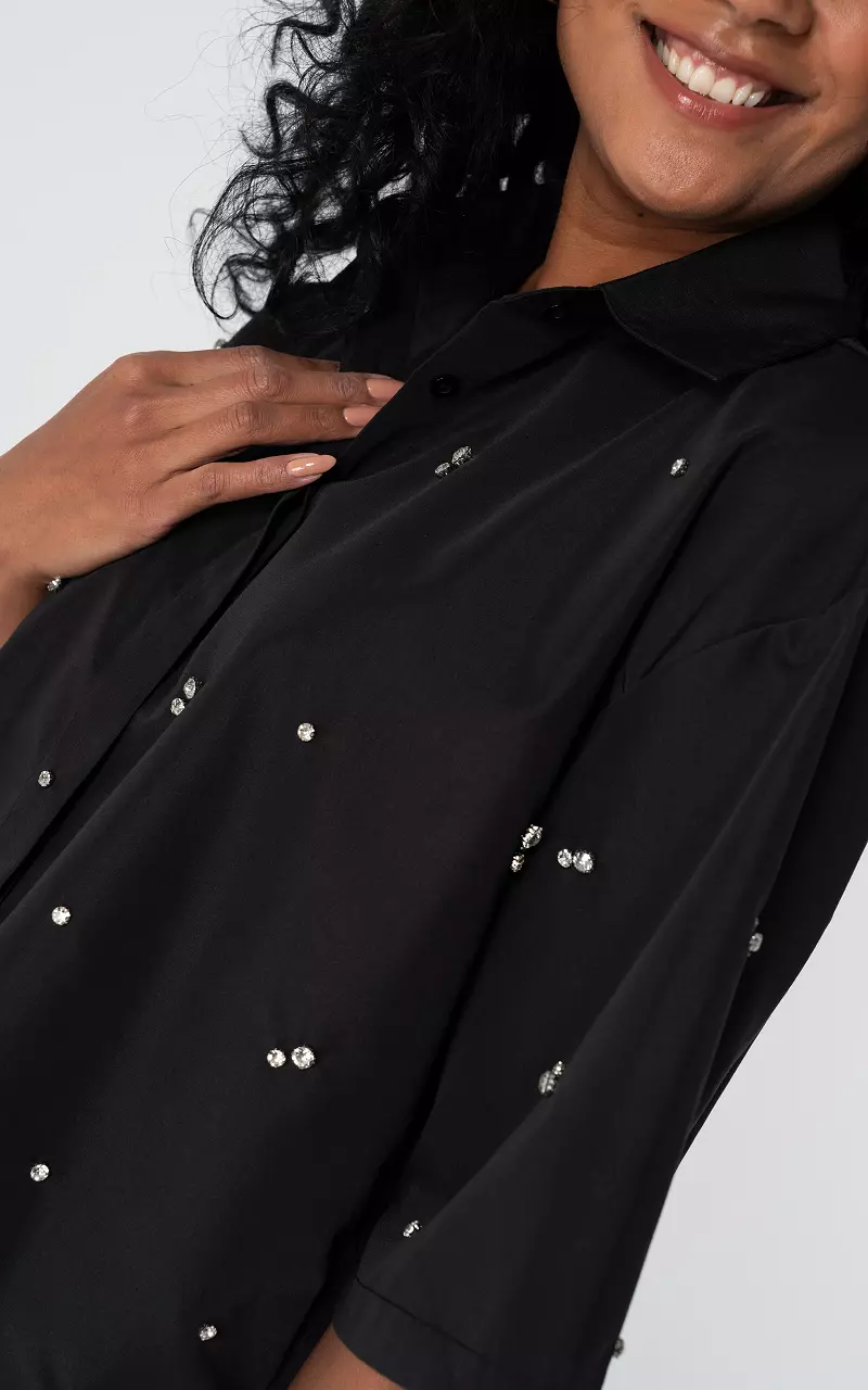 Bluse mit Steinchen Schwarz Silber