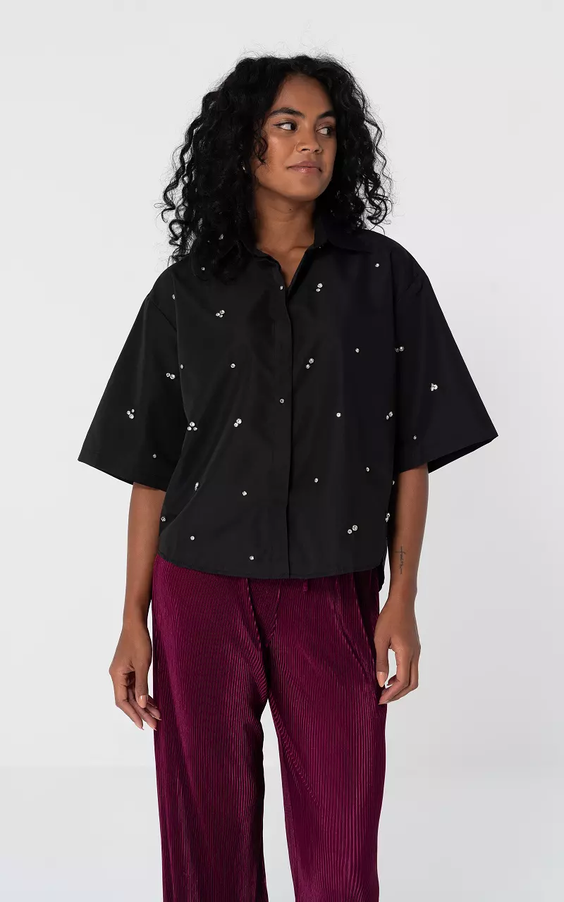 Bluse mit Steinchen Schwarz Silber