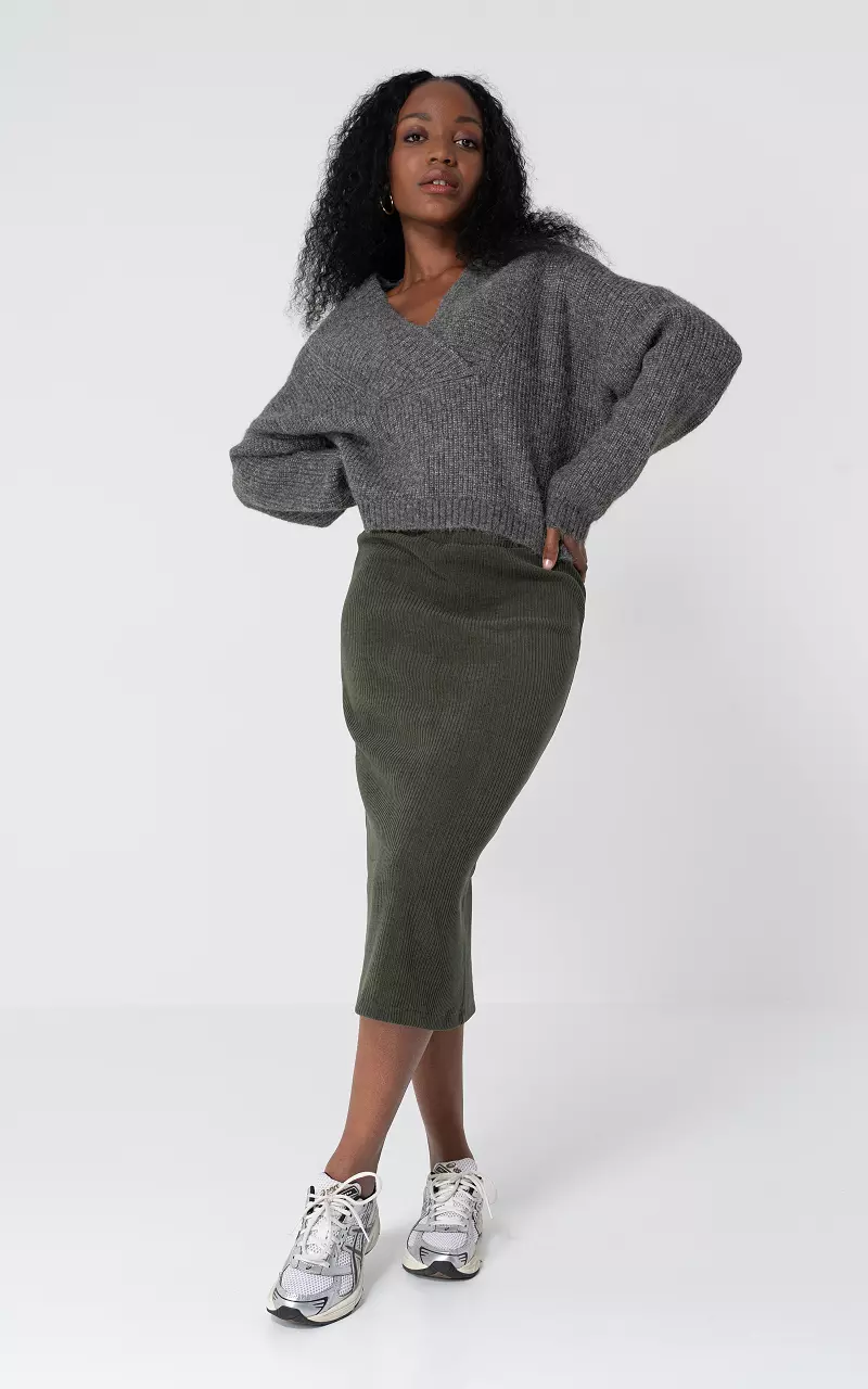 Corduroy skirt with elasticated band Dark Green