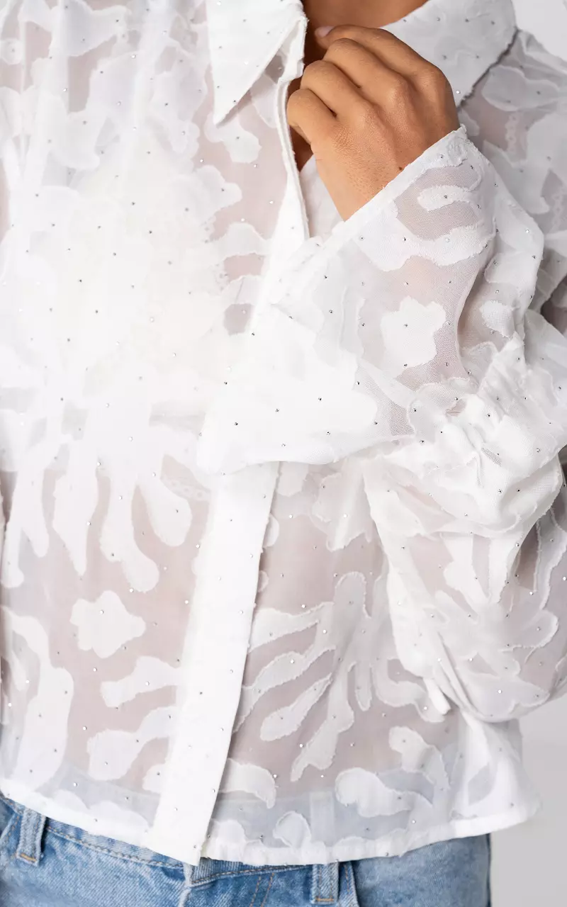 Blouse met knoopjes en steentjes Wit