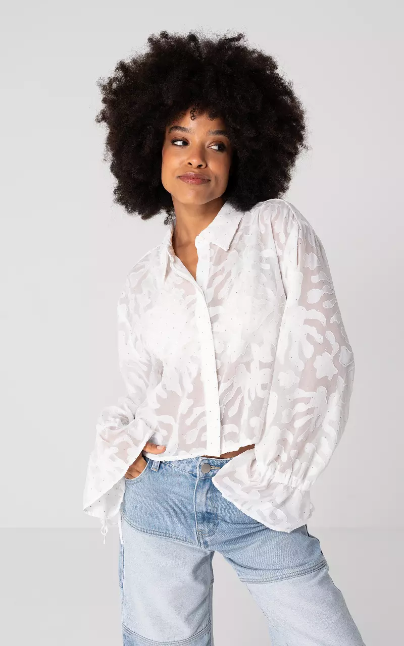 Blouse met knoopjes en steentjes Wit
