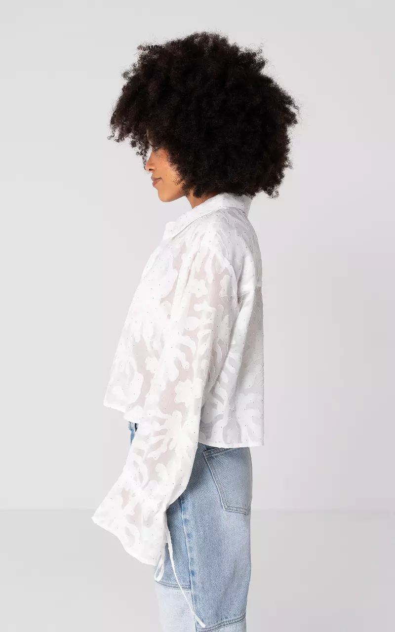 Blouse met knoopjes en steentjes Wit