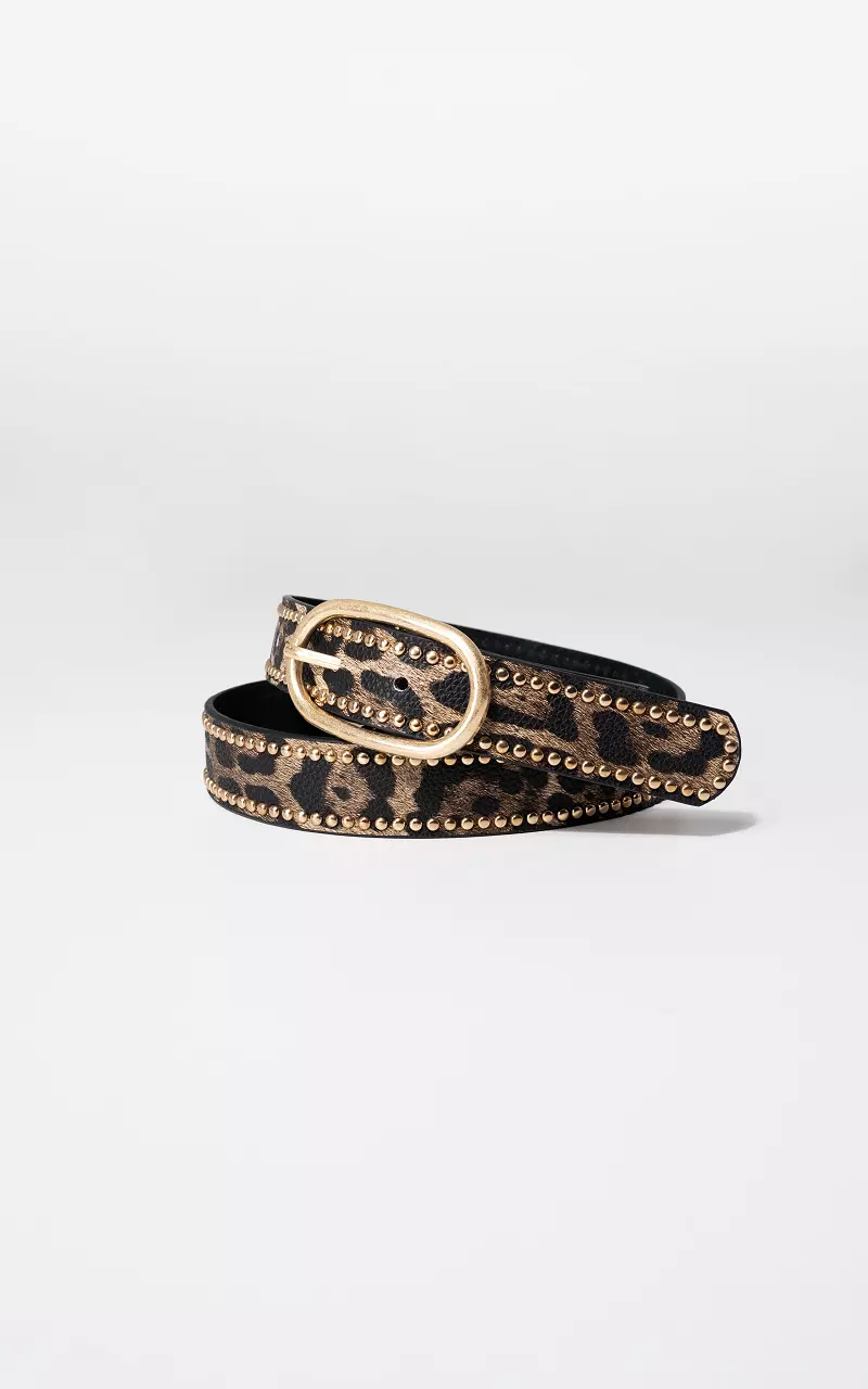 Suède riem met studs Leopard