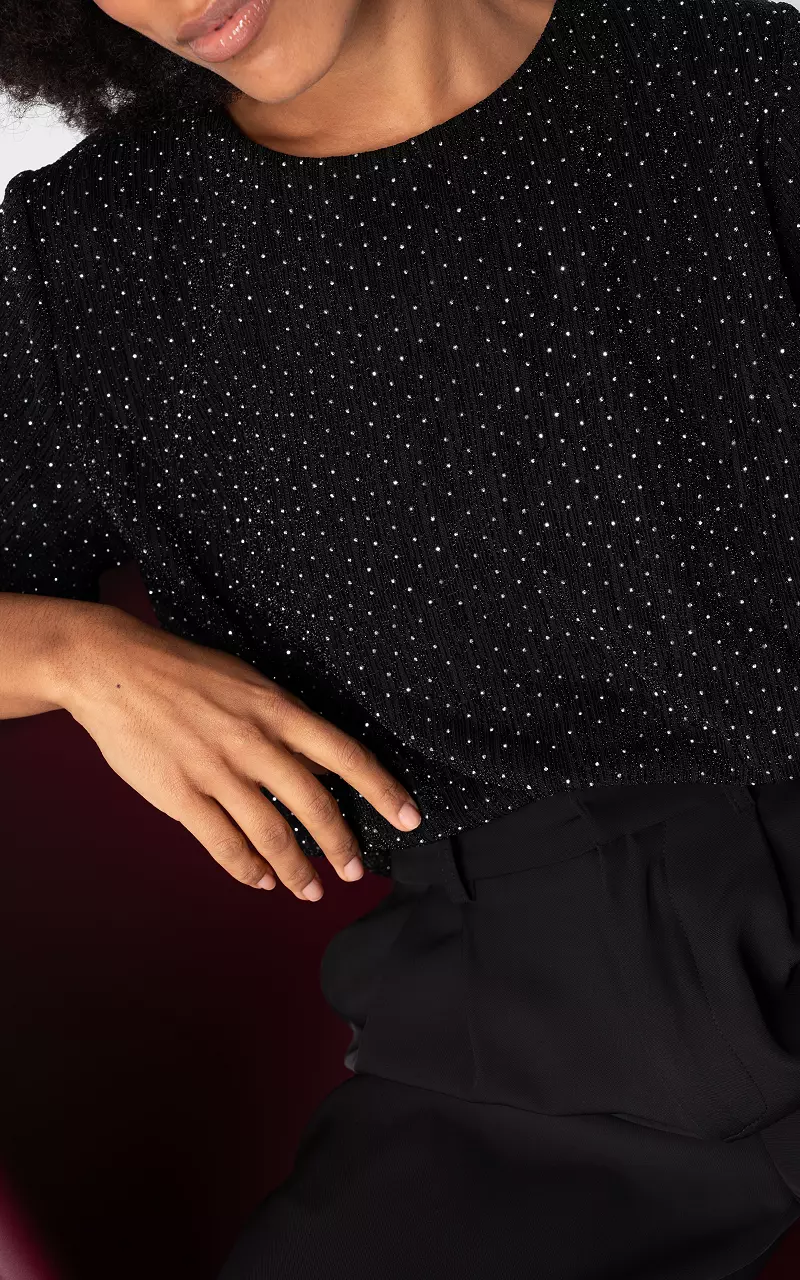 Shirt with silver-coloured rhinestones Black Silver