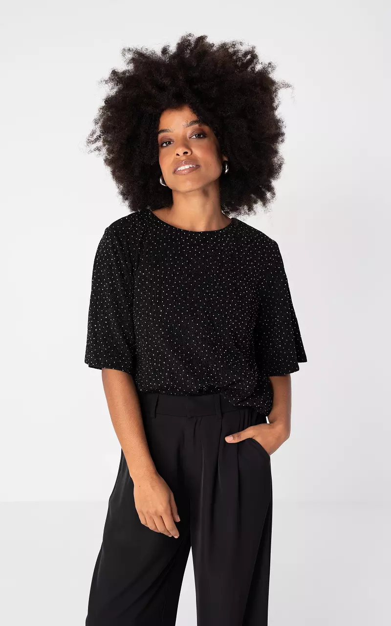 Shirt with silver-coloured rhinestones Black Silver