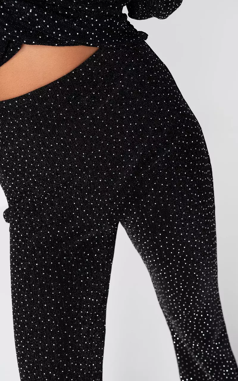 Glitzerhose mit ausgestelltem Bein Schwarz Silber