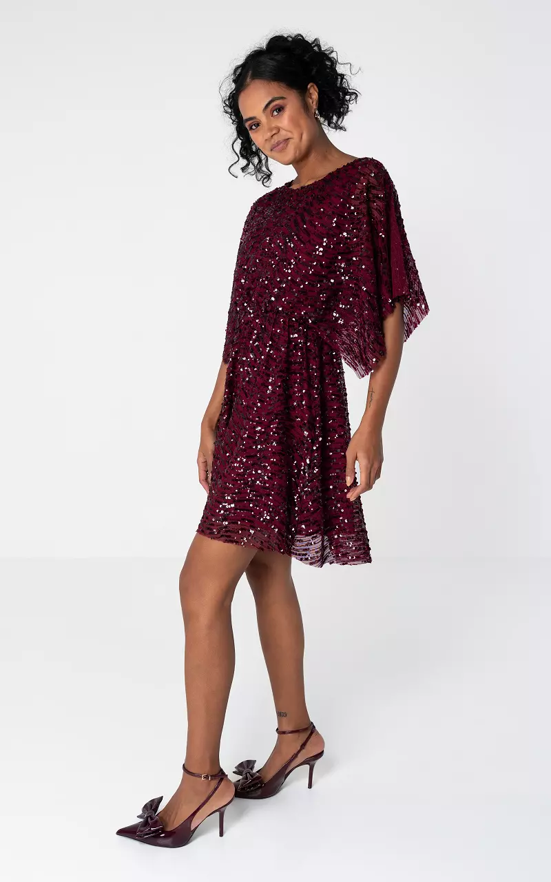 Dress with sequins and round neck Bordeaux