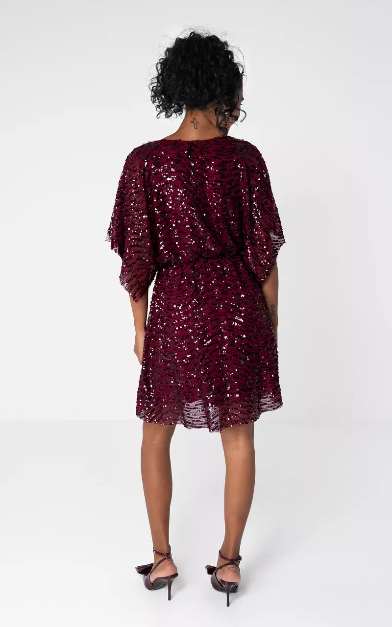 Dress with sequins and round neck Bordeaux
