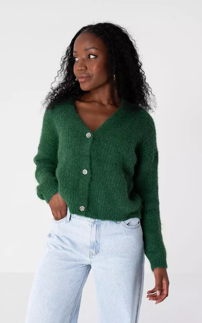 Cardigan mit Knöpfen und Glitzer Grün