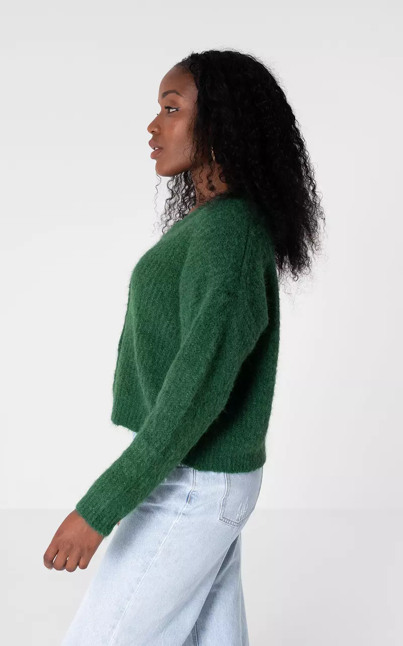 Cardigan mit Knöpfen und Glitzer Grün