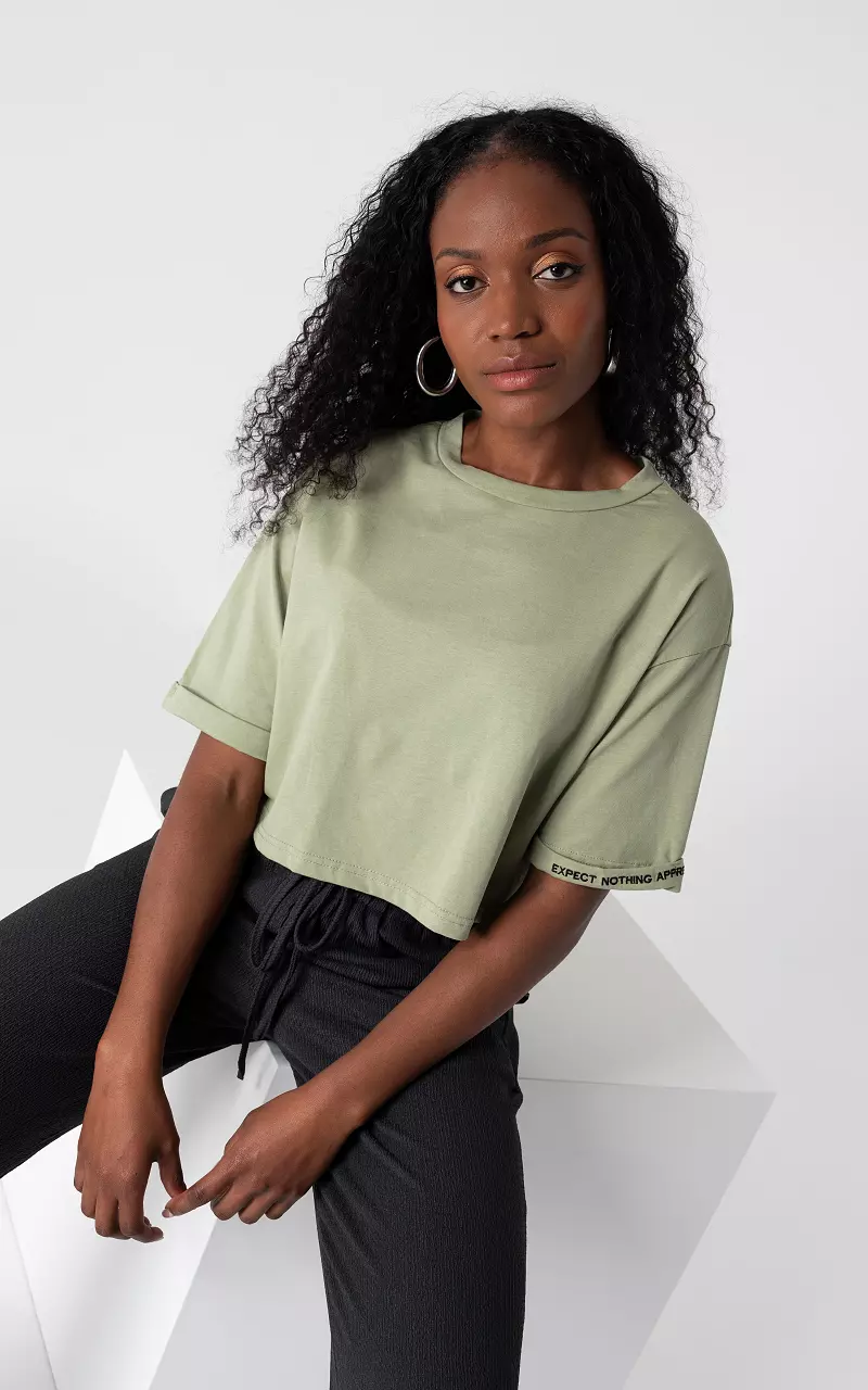 Cropped basic top met ronde hals Lichtgroen