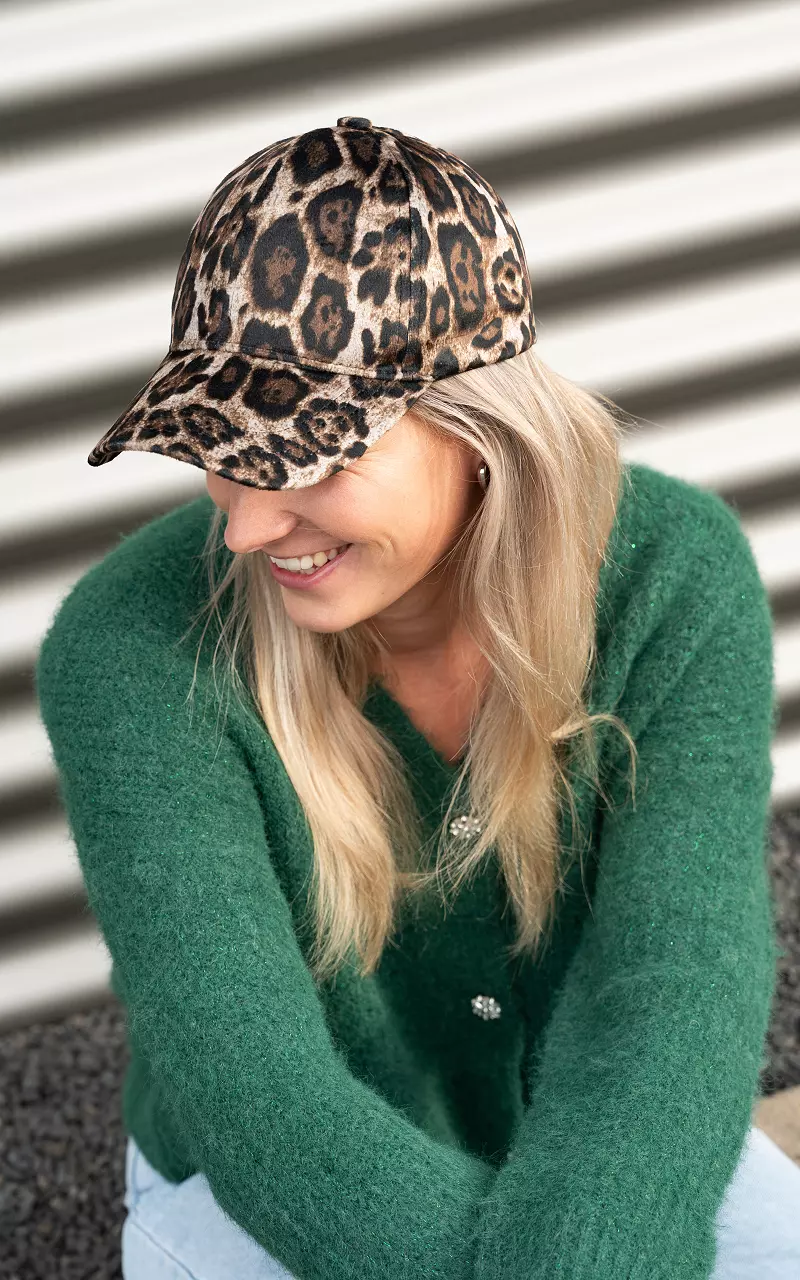 Samt Cap mit Leo-Muster Leopard