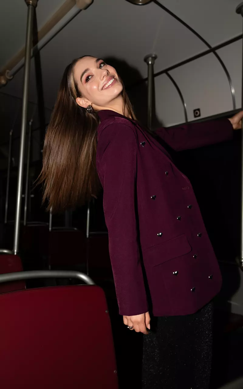 Oversized Blazer mit silberfarbenen Herzen Bordeaux