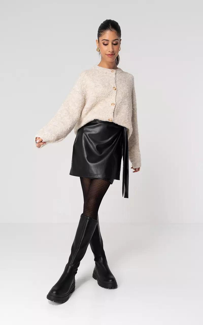 Overslag leather look rok met strikdetail Zwart