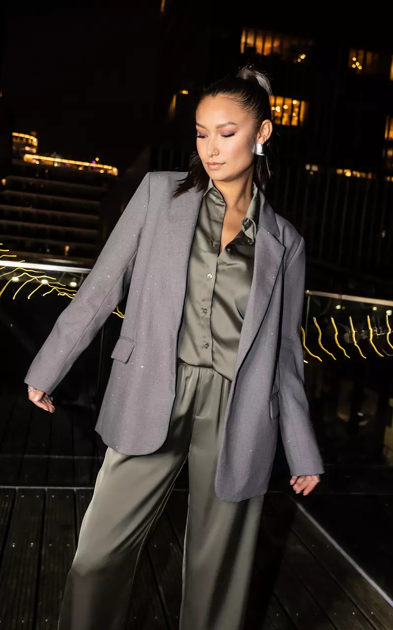 Oversized blazer met strass steentjes Grijs Zilver