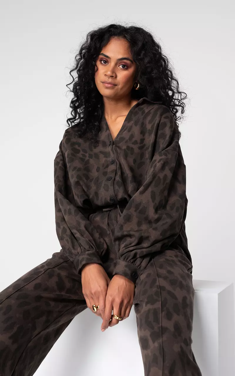 Oversized Leo Bluse mit Knöpfen Leopard