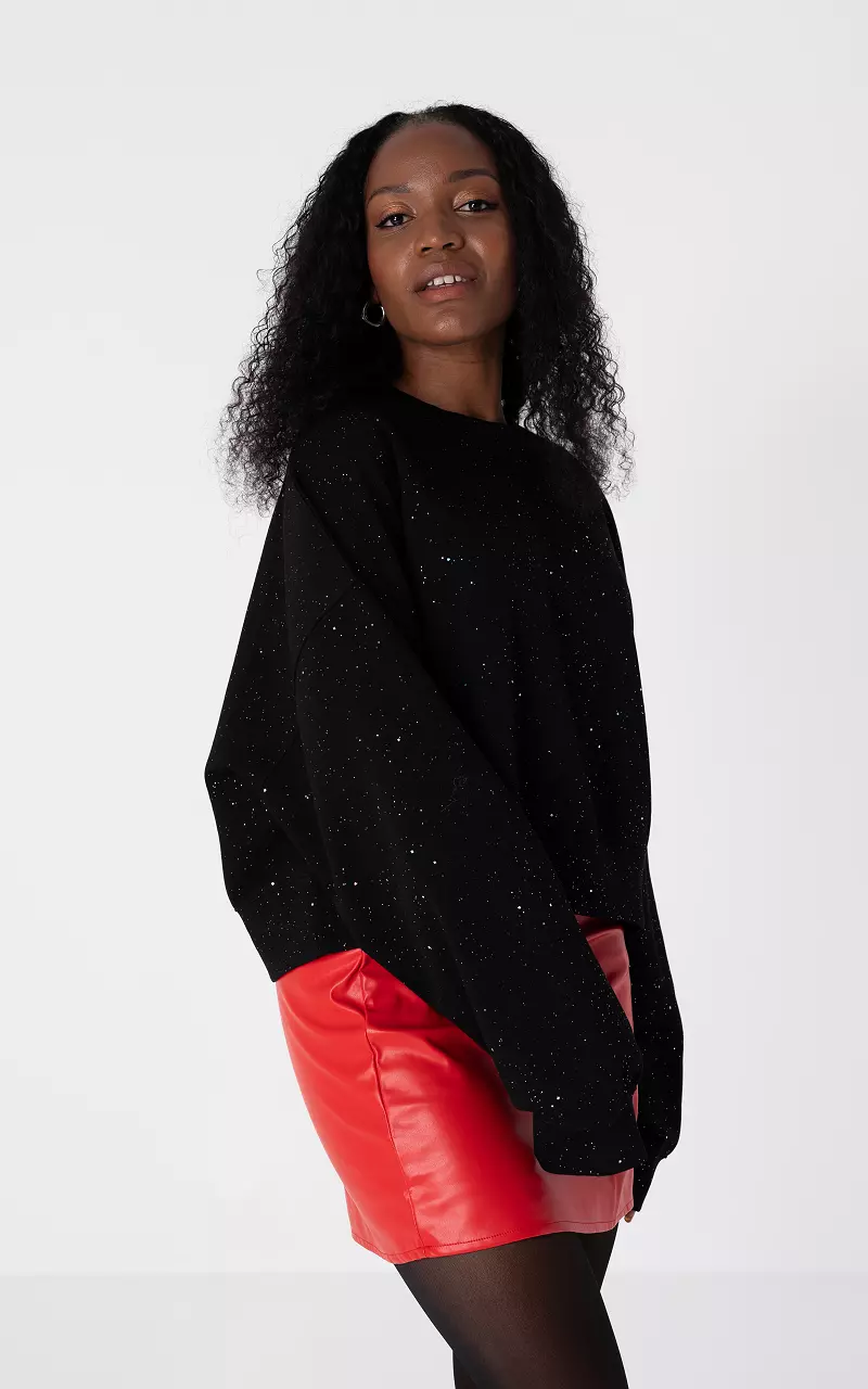 Round neck sweater with glitter Black