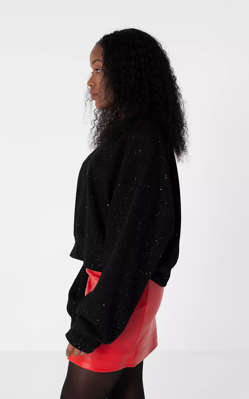 Round neck sweater with glitter Black