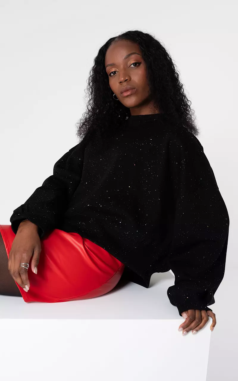 Round neck sweater with glitter Black