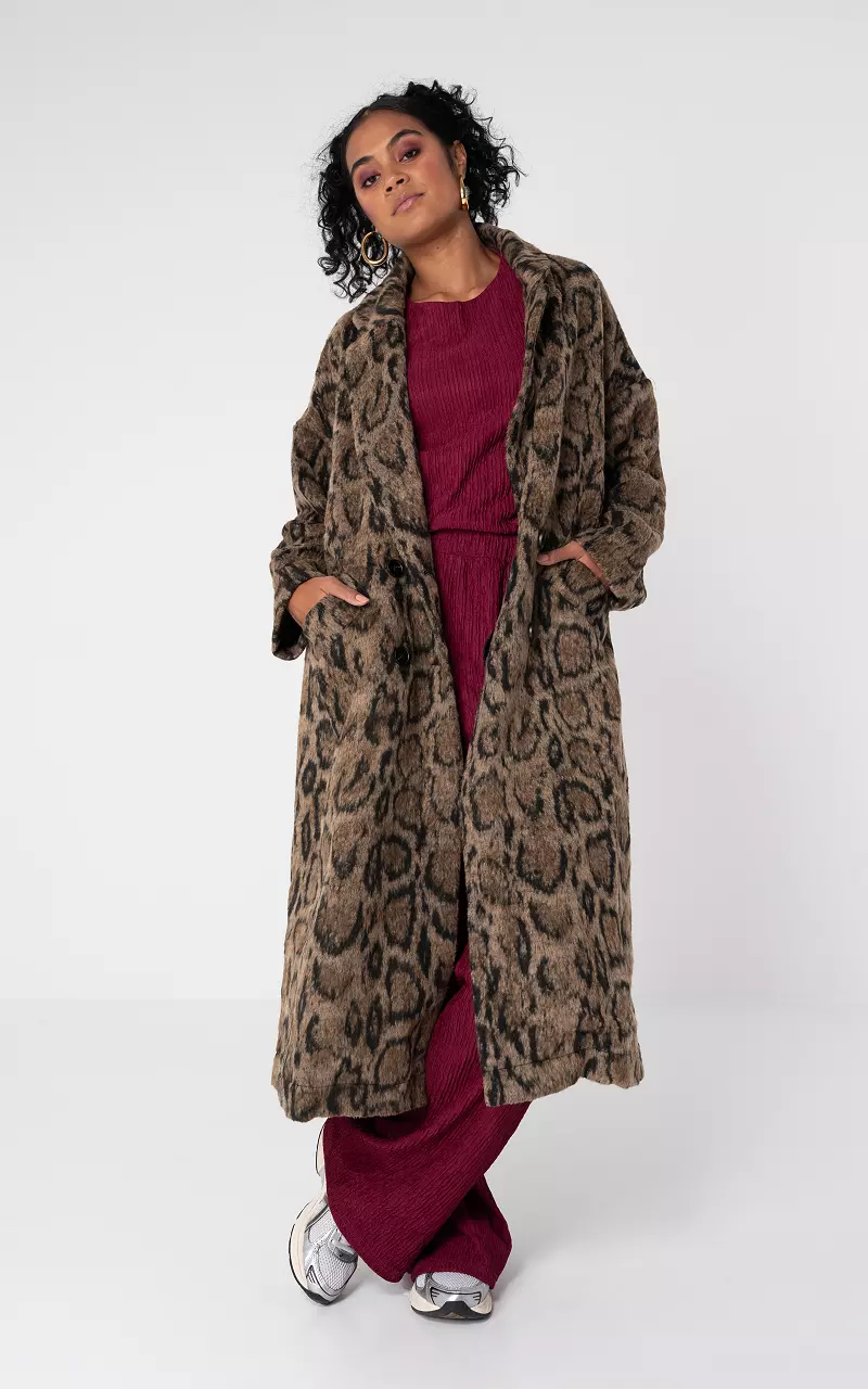 Long coat with leopard print Leopard