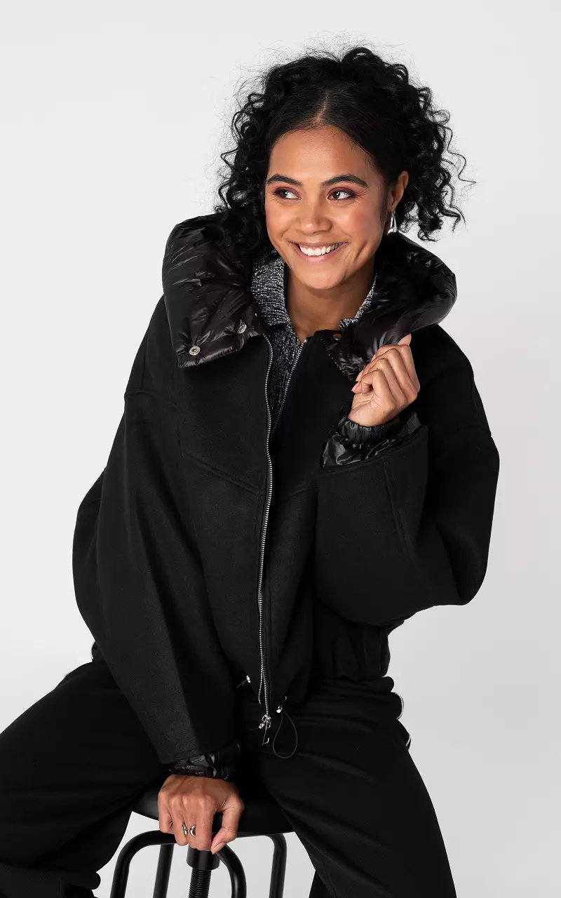 Bomber jacket with detachable hood Black