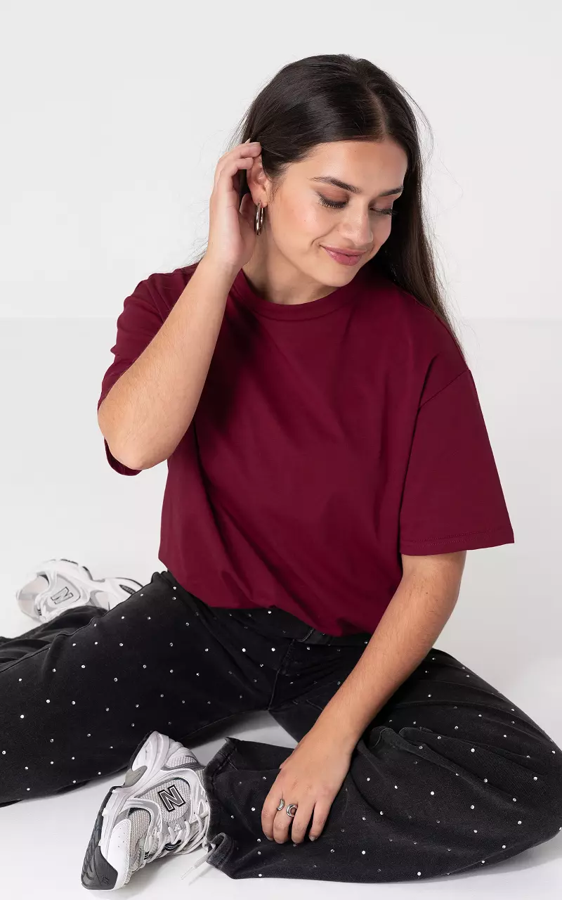 Basic t-shirt with round neck Dark Red