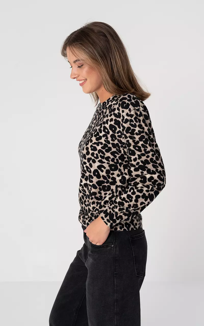 Leopard top met ronde hals Leopard