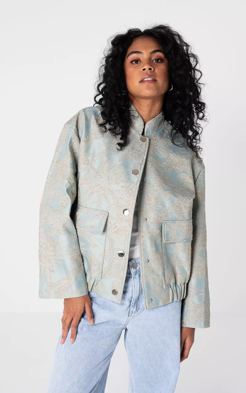 Bomber jacket with print Light Blue Beige