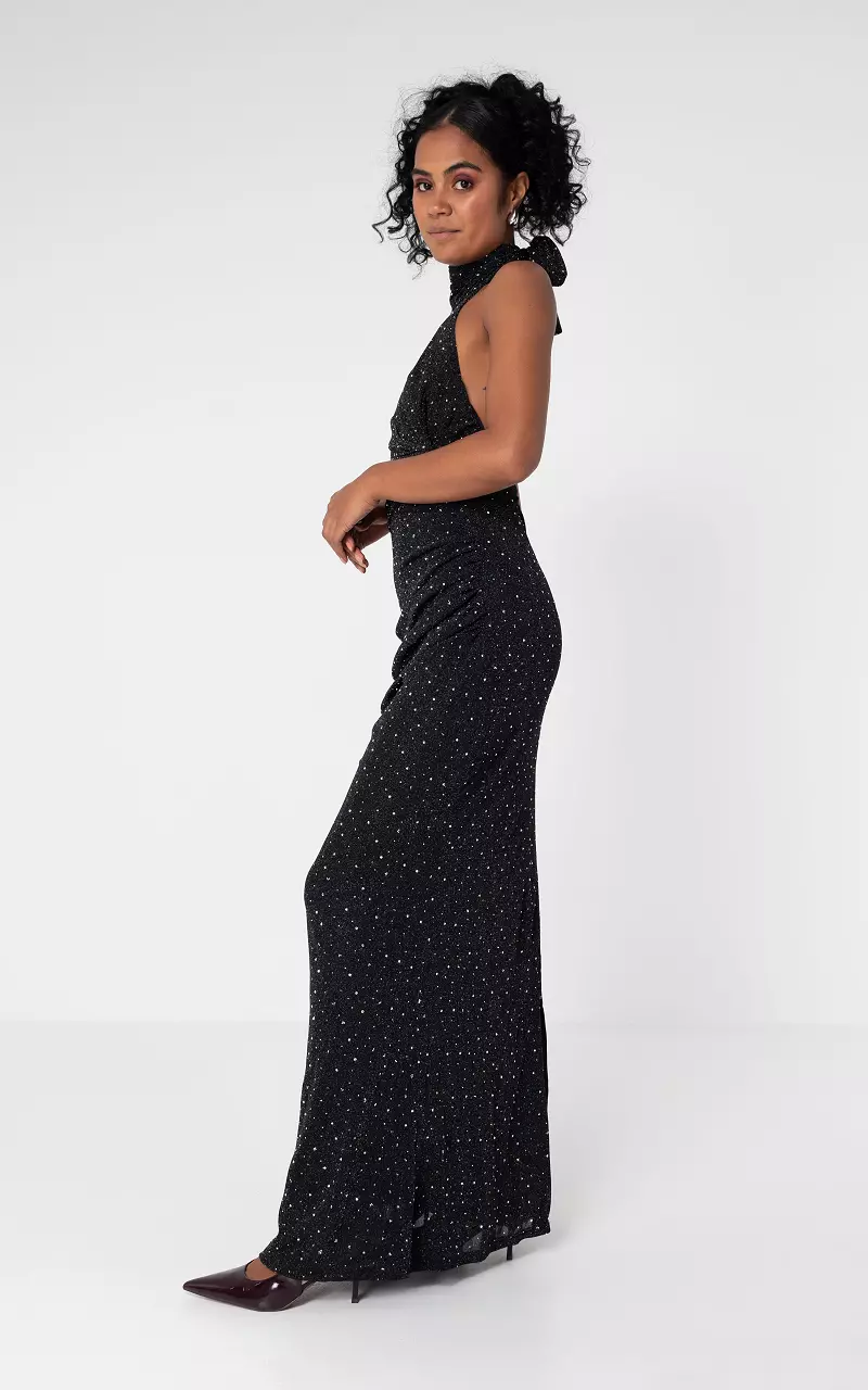 Halter maxi dress with glitter Black Silver