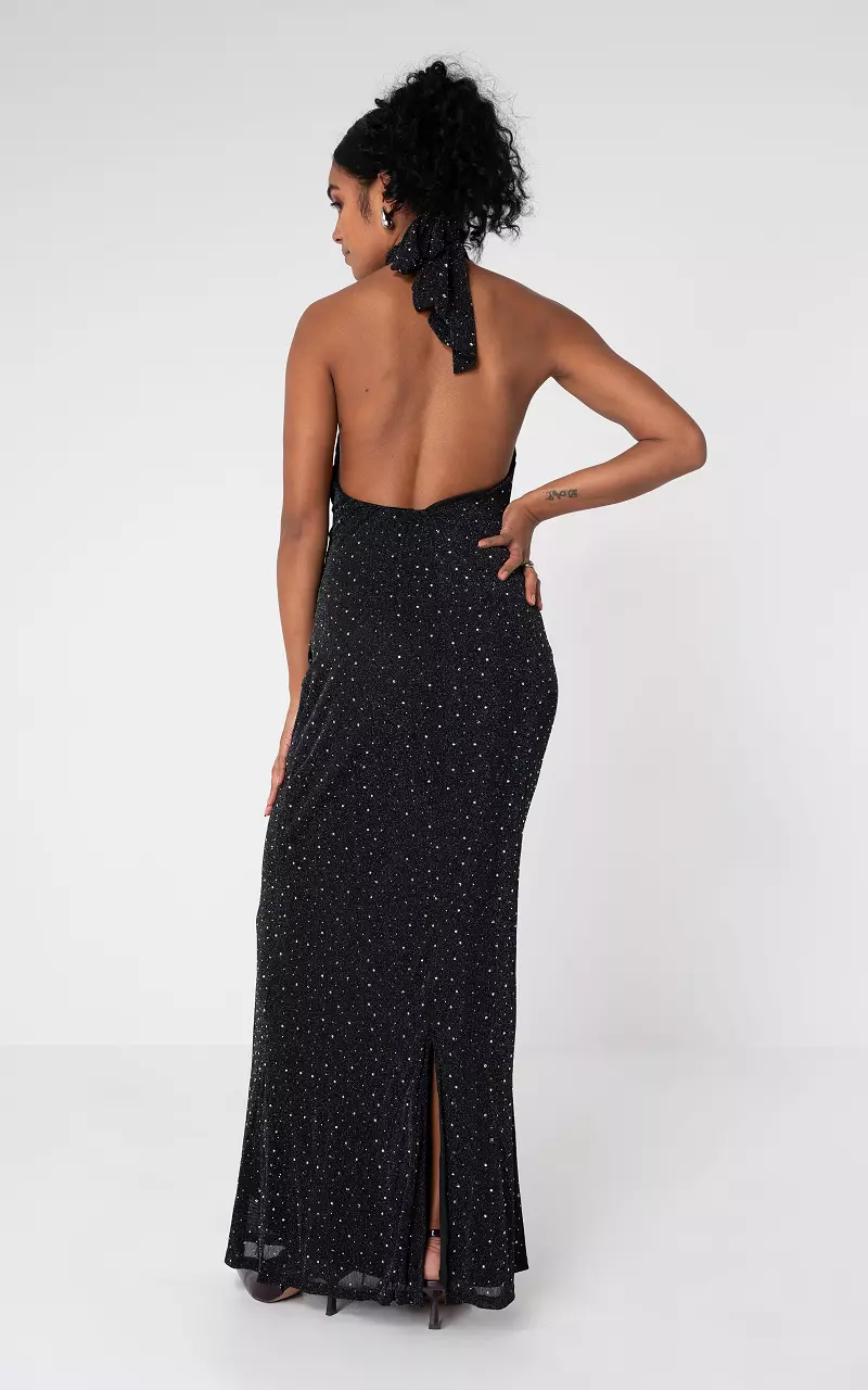 Halter maxi dress with glitter Black Silver