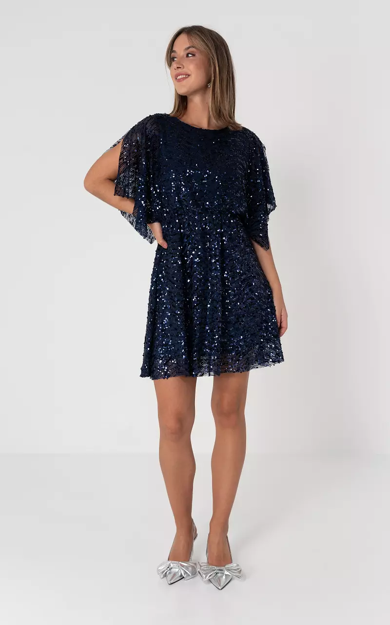 Dress with sequins and round neck Dark Blue