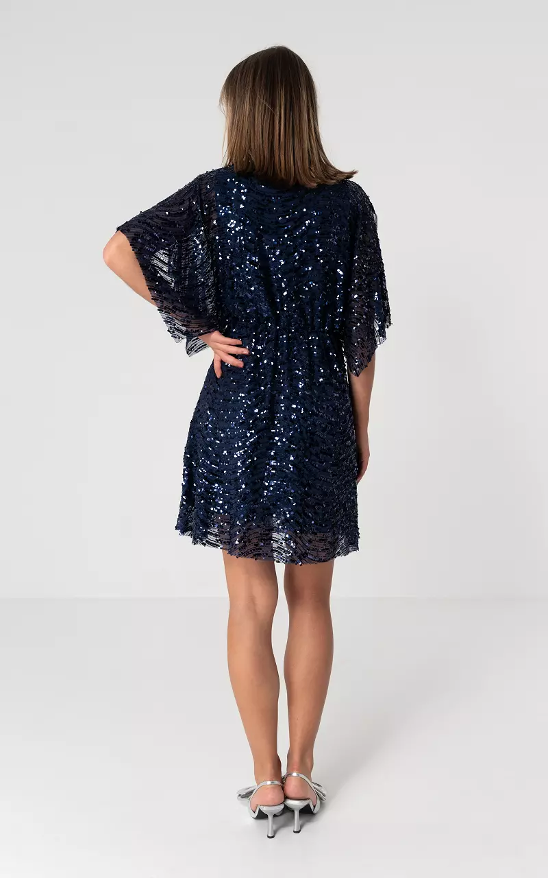 Dress with sequins and round neck Dark Blue