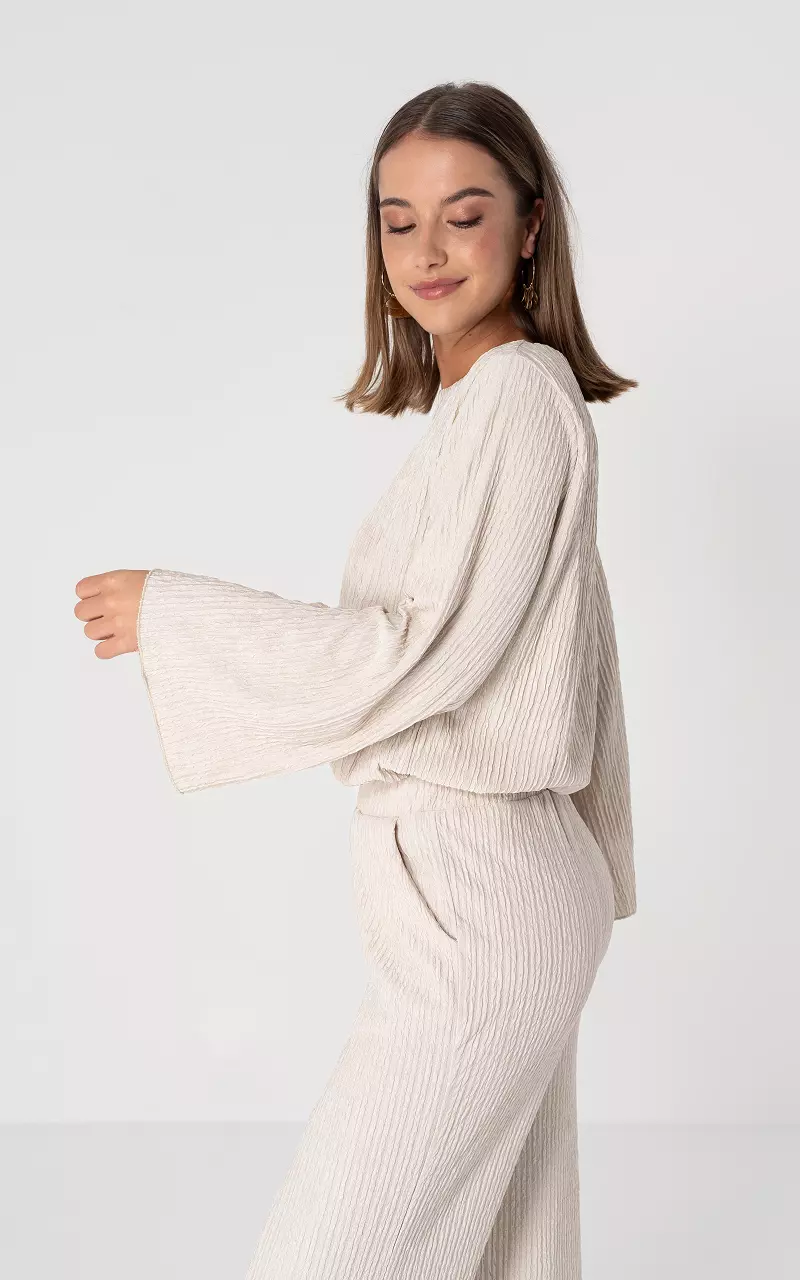 Long sleeve round neck top Beige
