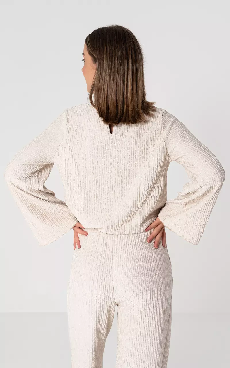 Long sleeve round neck top Beige