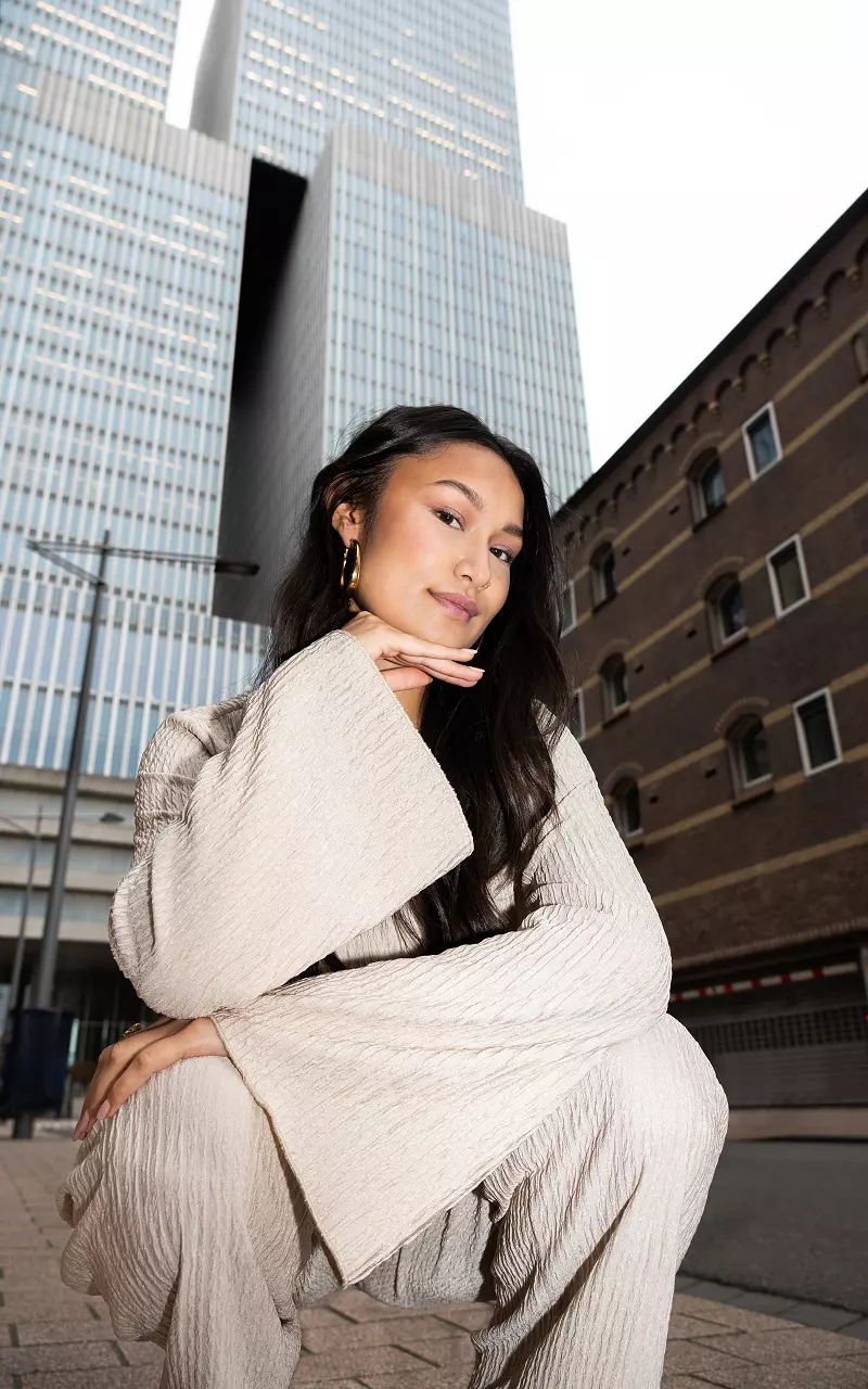 Long sleeve round neck top Beige