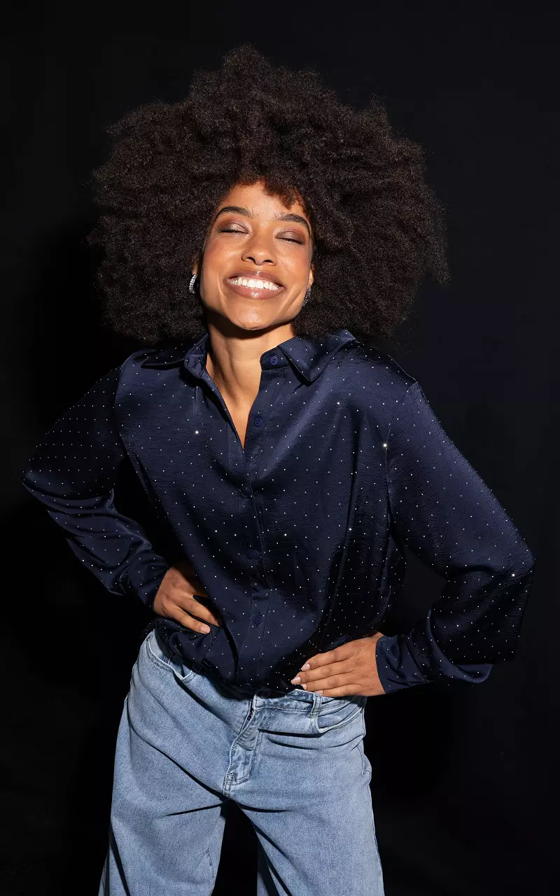 Blouse with silver-coloured stones Dark Blue