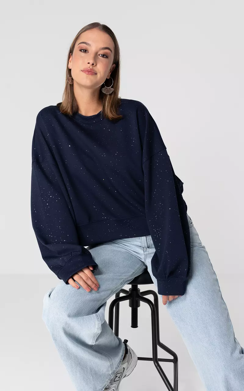 Round neck sweater with glitter Dark Blue