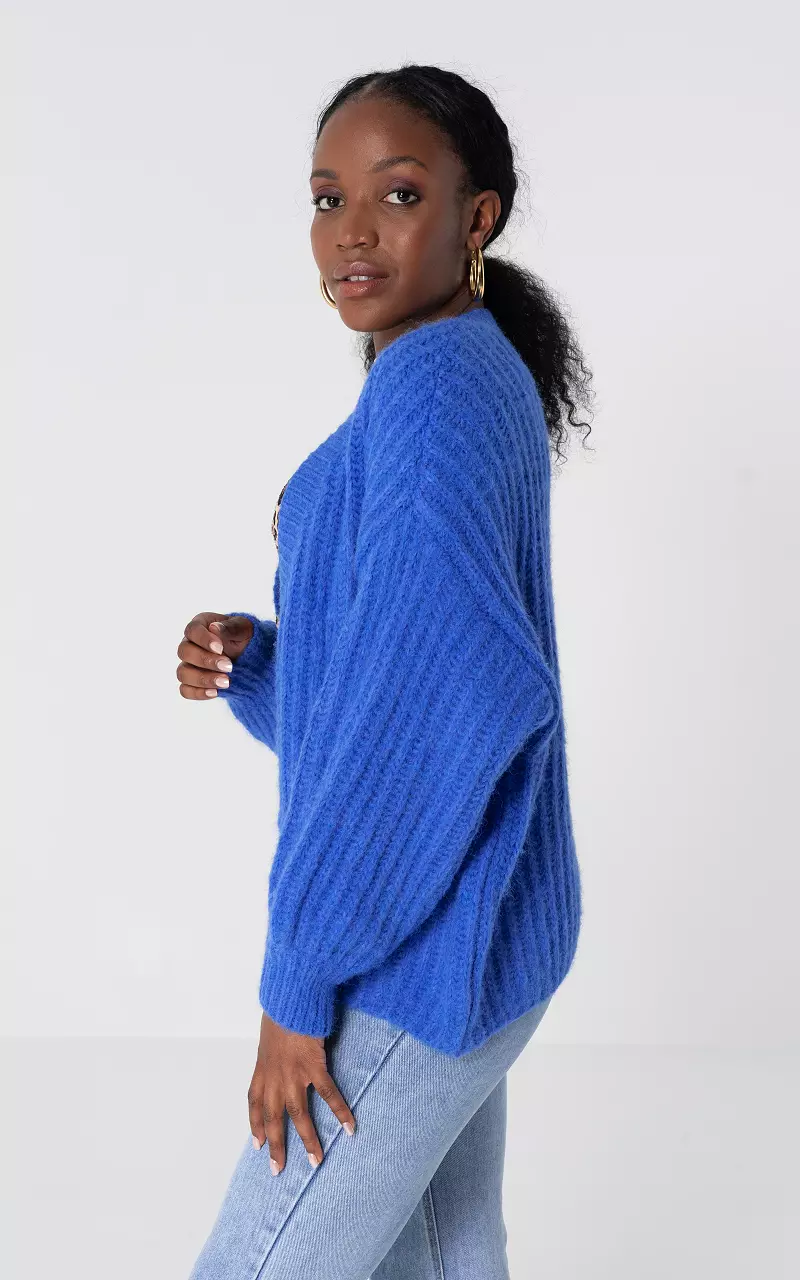 Offener Grobstrick Cardigan Blau