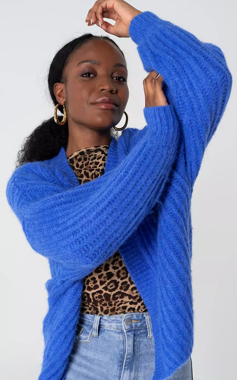 Open chunky knitted cardigan Blue