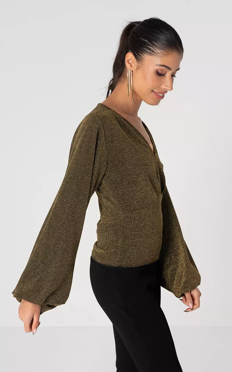 Glitzertop mit Trompetenärmel Gold