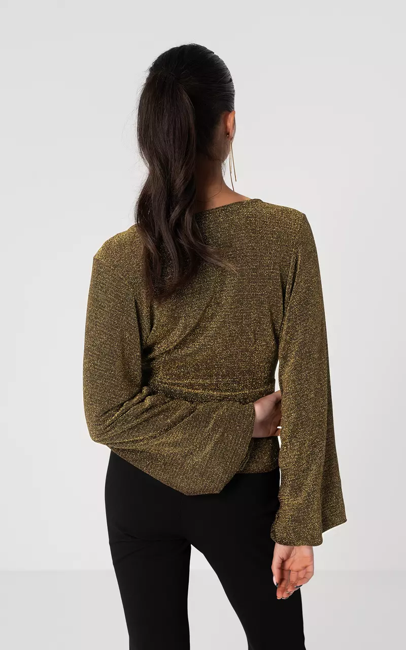 Glitzertop mit Trompetenärmel Gold