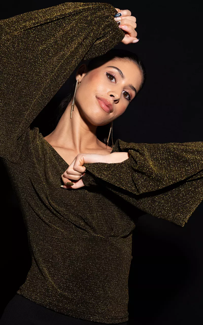 Glitzertop mit Trompetenärmel Gold