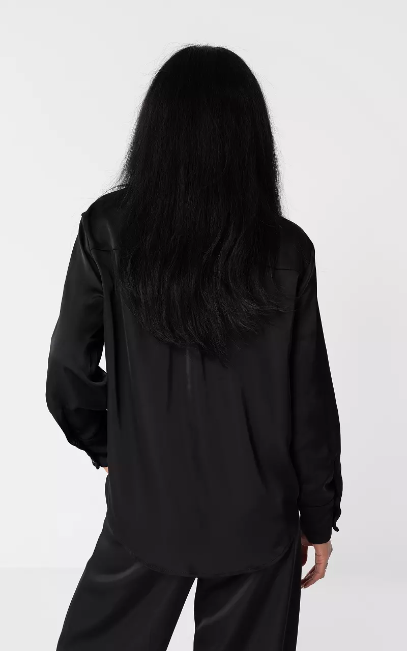 Satin look blouse with buttons Black