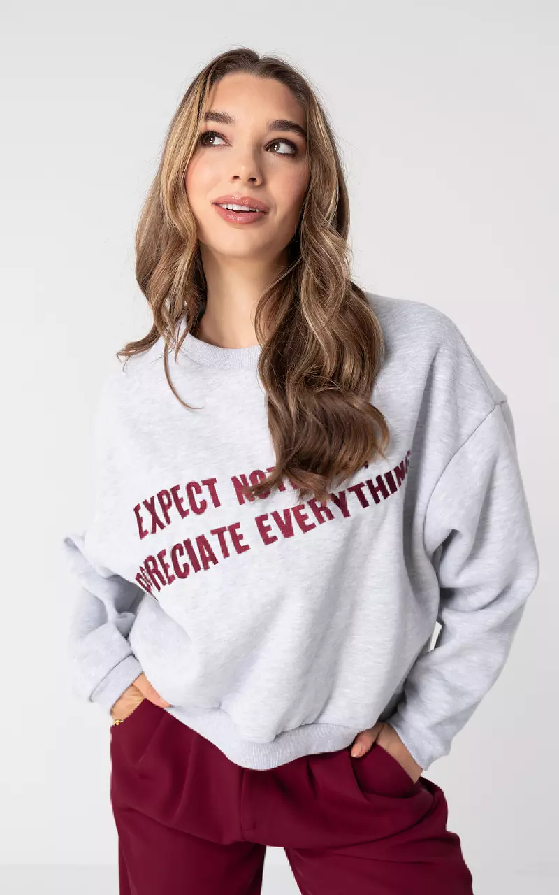 Sweater with embroidered text Light Grey Bordeaux