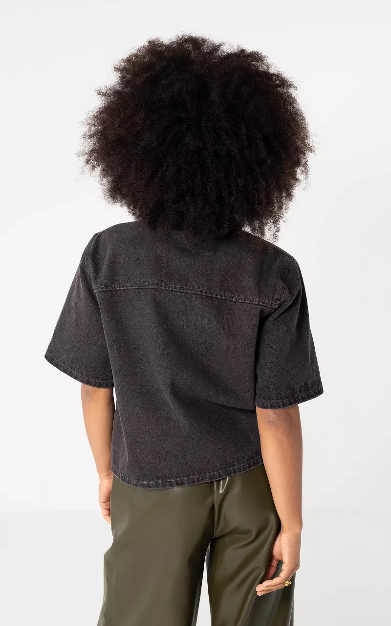 Denim-Bluse mit Brusttaschen Dunkelgrau