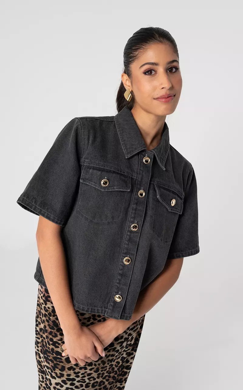 Denim blouse with short sleeves Dark Grey